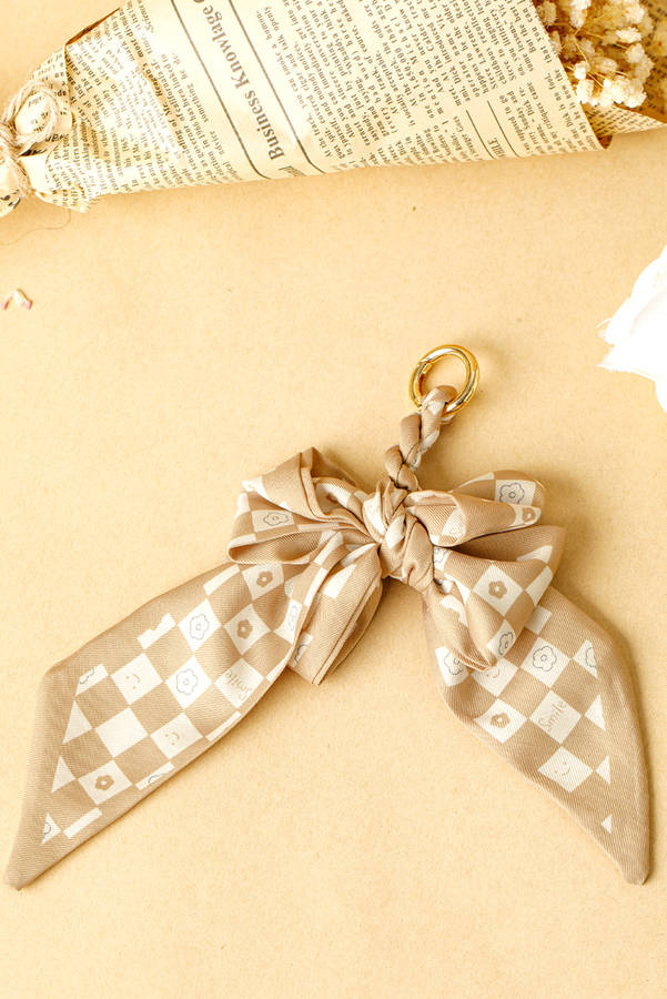 Smoke Gray Checkered Flower Bow Knot Keychain