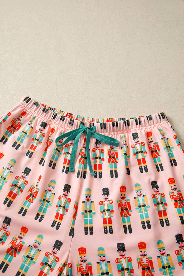 Pink Nutcracker March Long Sleeve Button Up 2pcs Pajama Short Set