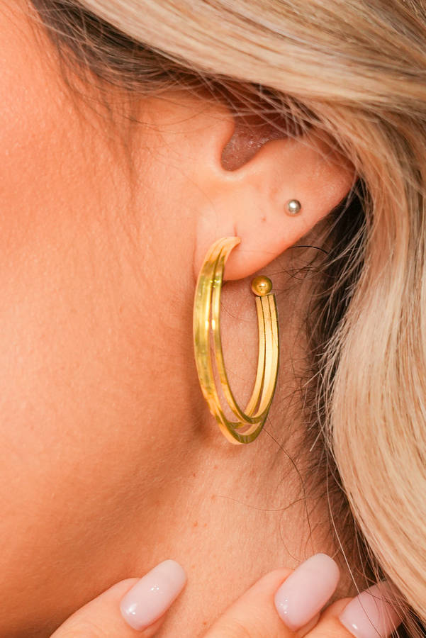 Gold Minimalist Plated Alloy Triple Hoop Earrings