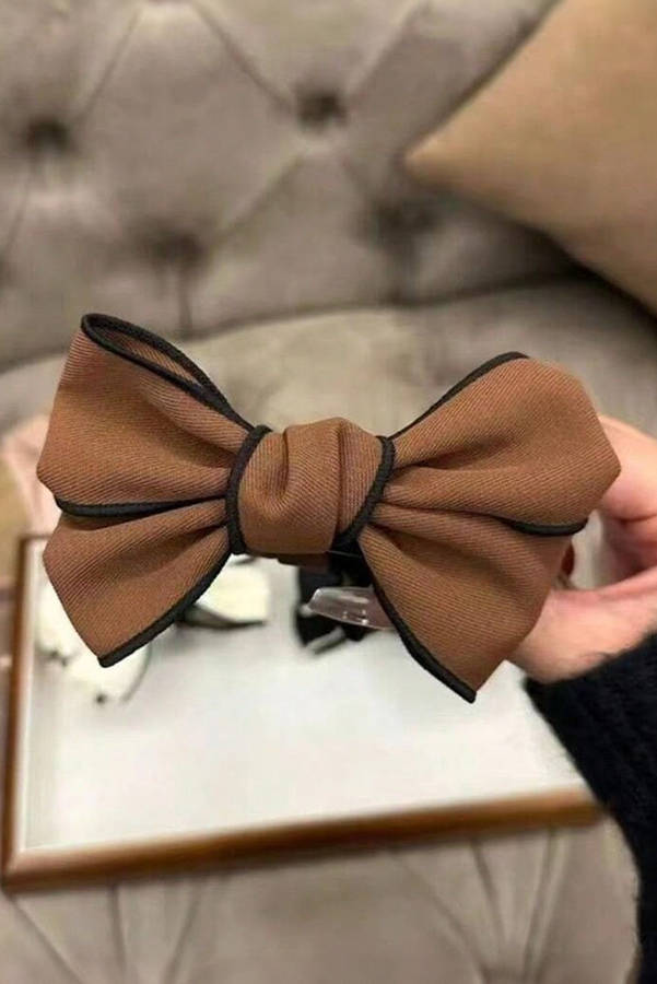 Chestnut Double Bow Decor Girlish Hair Claw Clip