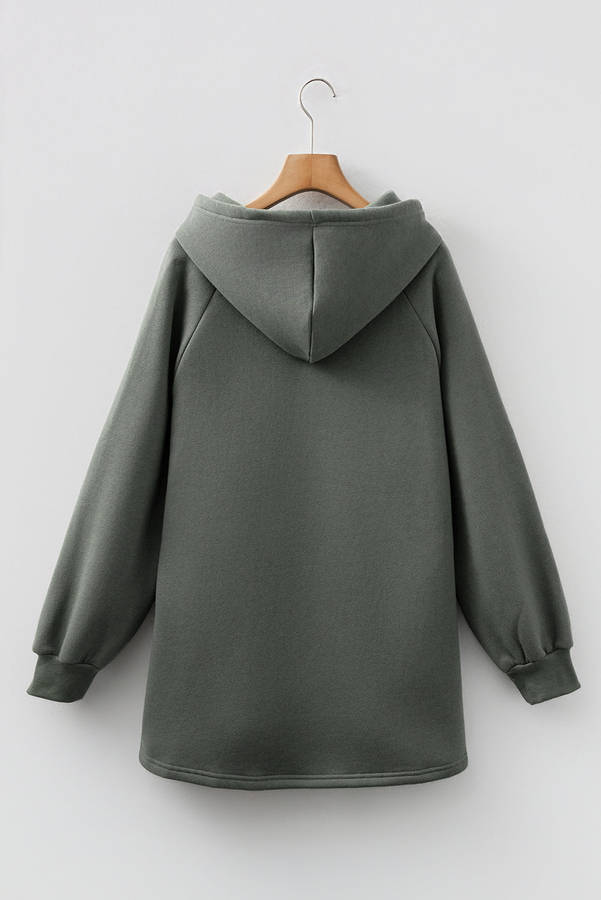 Four Leaf Clover Fleece Lined Adjustable Drawstring Oversize Tunic Hoodie