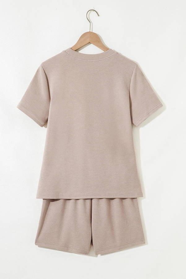 Jet Stream Textured Colorblock Patchwork Tee and Shorts Set