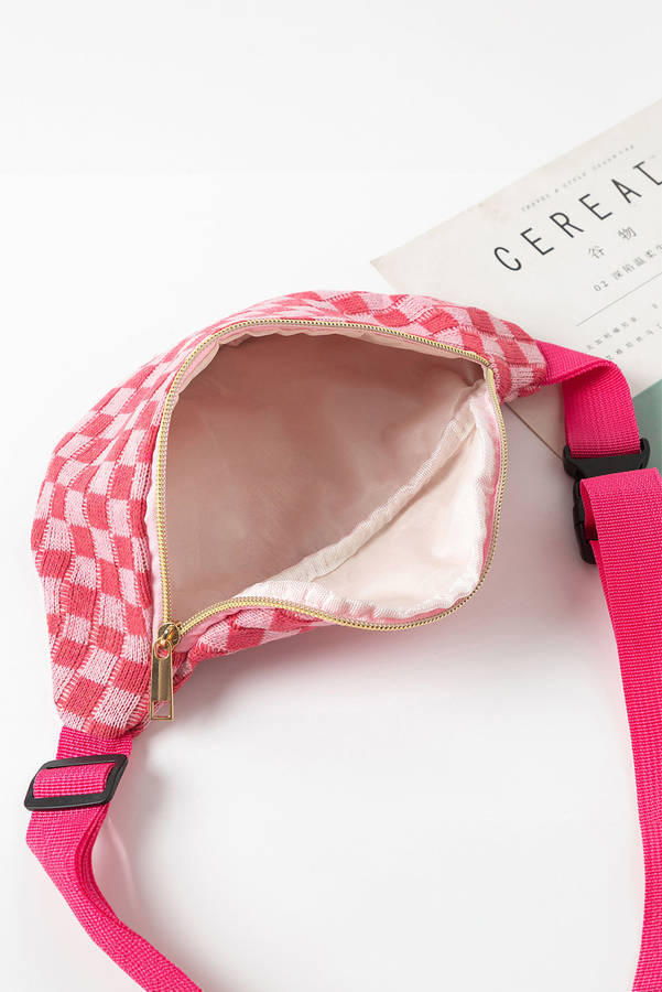 Rose Red Checkered Pattern Crossbody Sling Bag