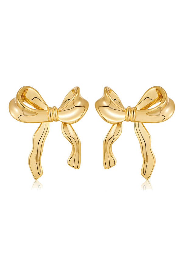 Gold Elegant Bow Design Plated Studded Earrings