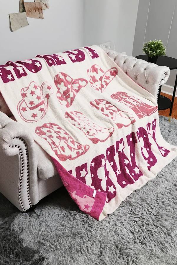 Pink Howdy Boots Sherpa Throw Blanket