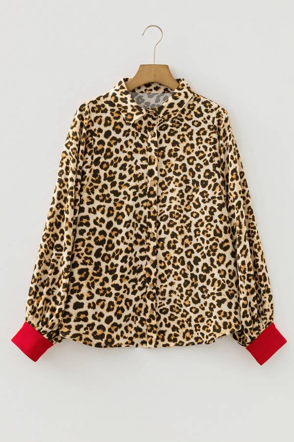 Khaki Contrast Edge Leopard Shirt