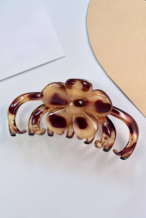 Thai Curry Amber Leopard Resin Flower Hair Claw Clip
