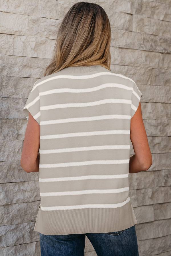 Parchment Side Slits Crewneck Short Sleeve Sweater Tee