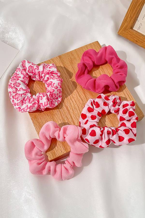 Fiery Red Valentines Day Sweet Heart Printed Scrunchie Hair Tie