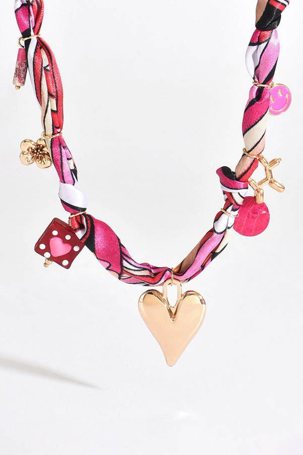 Strawberry Pink Valentines Multi Detail Knot Scarf Necklace