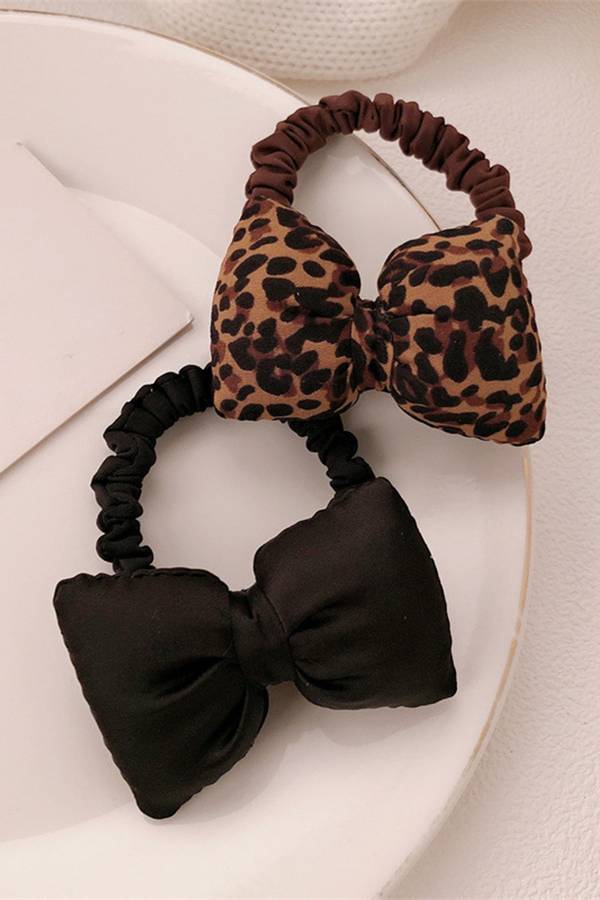 Chestnut Leopard Printed Puffy Bow Hair Tie