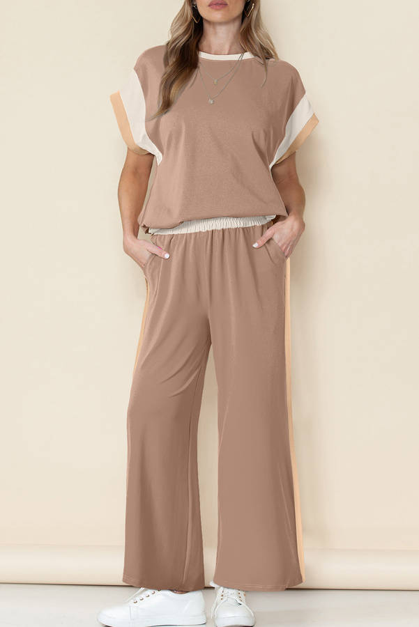 Smoke Gray Color Block Detail Casual Two-piece Set