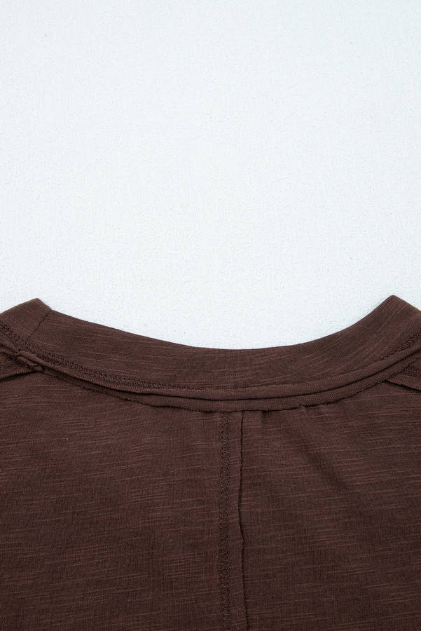 Dark Brown Sheer Lace Patchwork Casual Long Sleeve Tee