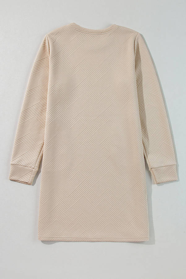 Apricot Solid Color Textured Long Sleeve Shift Dress