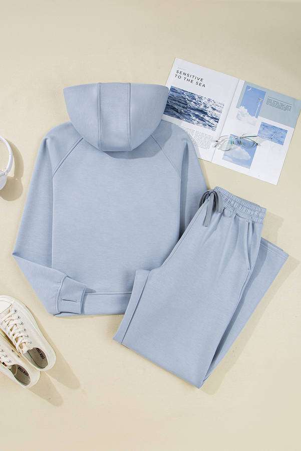 Beau Blue Half Zip Thumbhole Sleeve Hoodie Active Pants 2pcs Outfit