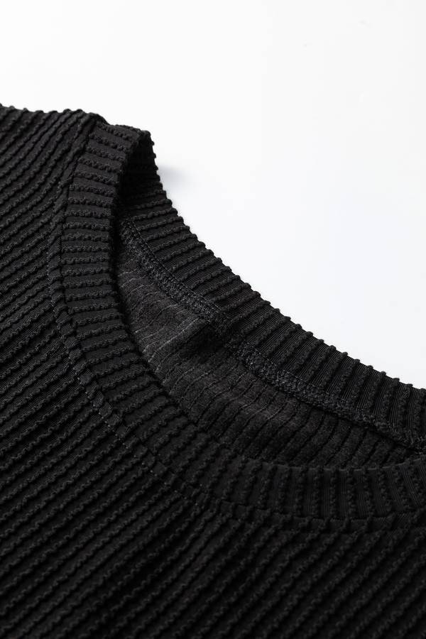 Black MERRY Corded Long Sleeve Top and Pockets Pants Set
