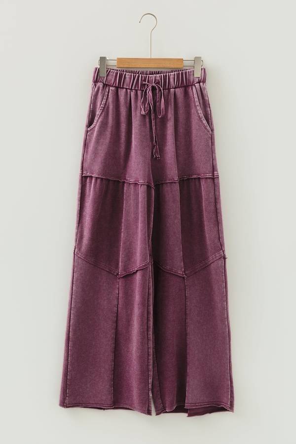 Wild Ginger  Careys Mineral Wash Tiered Wide Leg Patchwork Drawstring Pants