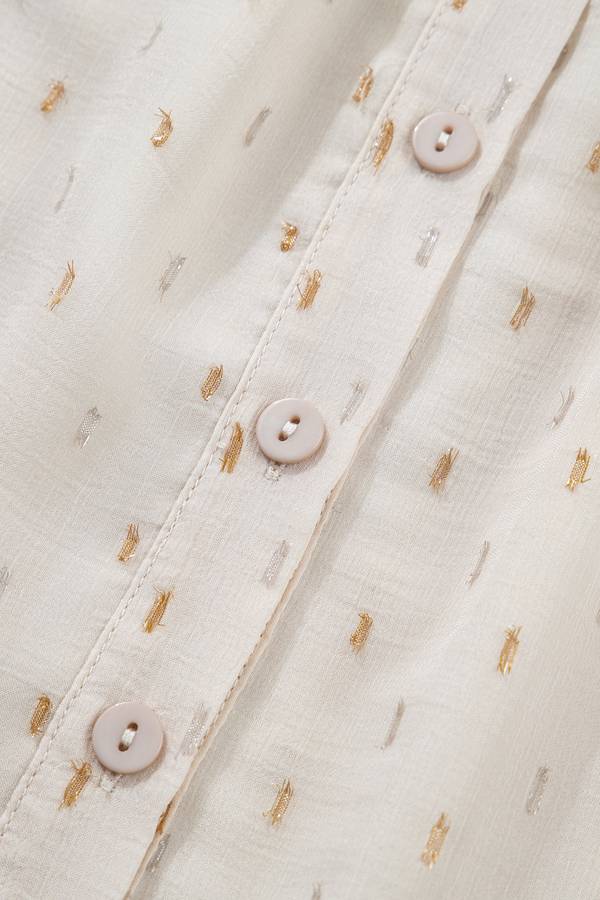Beige Metallic Jacquard Short Sleeve Shirt
