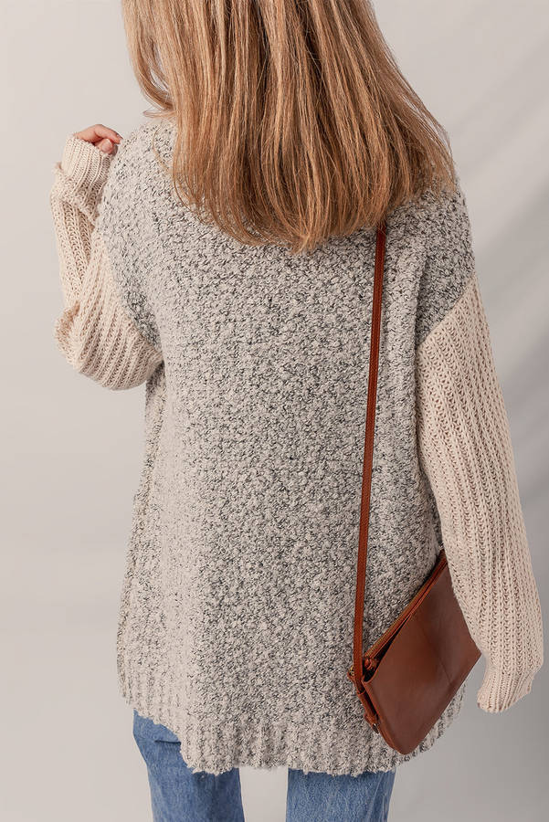 Color Block Side Pockets Open Front Cardigan