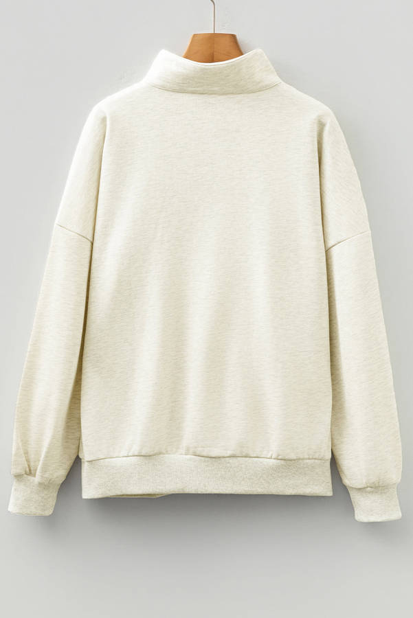 Light Grey Contrast Striped Patchwork Zip Collar Pullover Sweatshirt