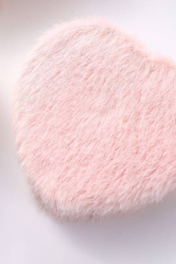 Pink Heart Shape Double Sides Fluffy Cute Mini Cosmetic Mirror