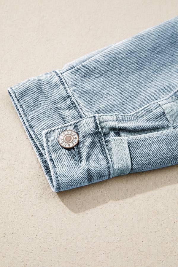 Beau Blue Denim Checkered Pattern Patchwork Womens Casual Jacket