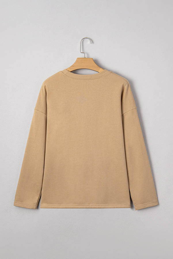 Khaki 88 Number Graphic Drawstring Hemline Oversize Long Sleeve Top