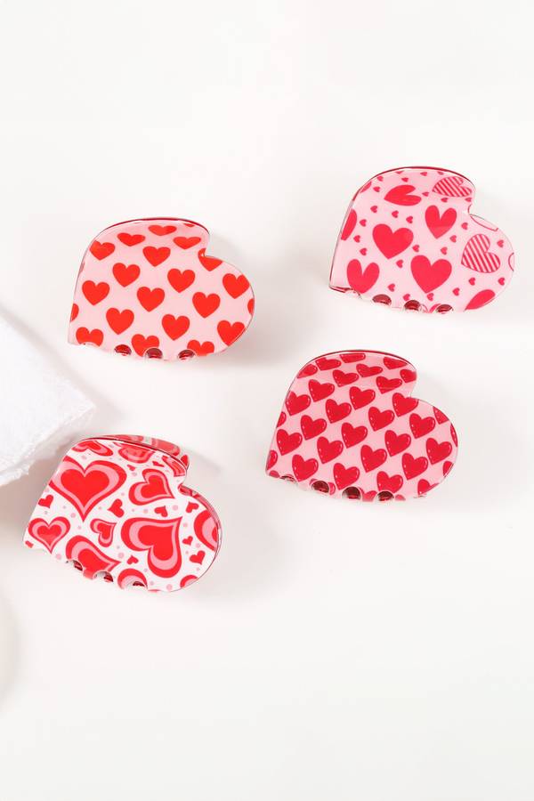 Rose Red Sweet Valentines Heart Shape PVC Hair Claw Clip
