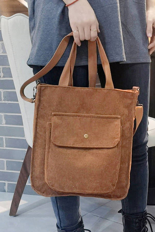 Chestnut Detachable Shoulder Strap Large Corduroy Bag