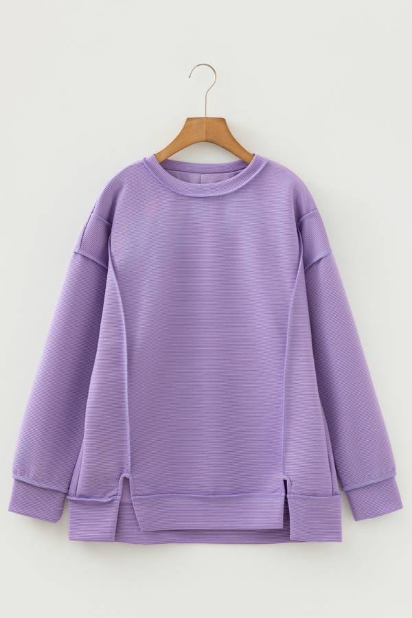 Lavendula Horizontal Ribbed Exposed Seam Detail Drop Shoulder Baggy Pullover