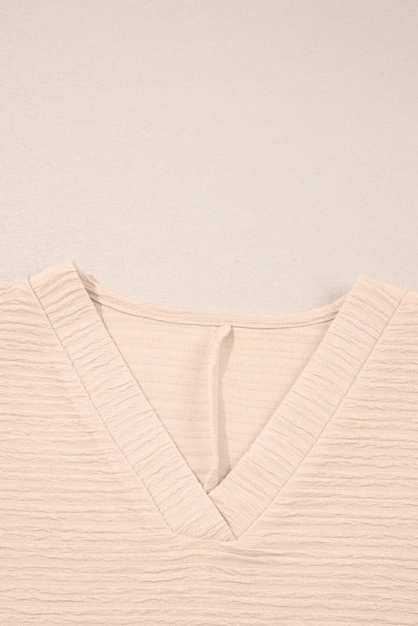 Apricot Textured V Neck T Shirt and Shorts Set