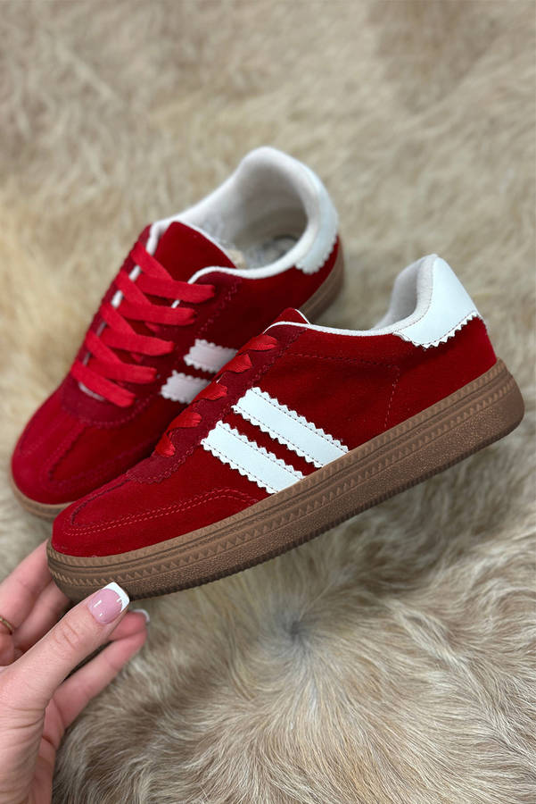 Fiery Red Vintage Striped Patchwork Lace-up Flat Shoes
