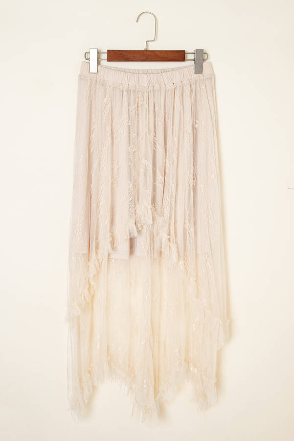 Apricot Lace Cascading Tiered High Waist Maxi Skirt