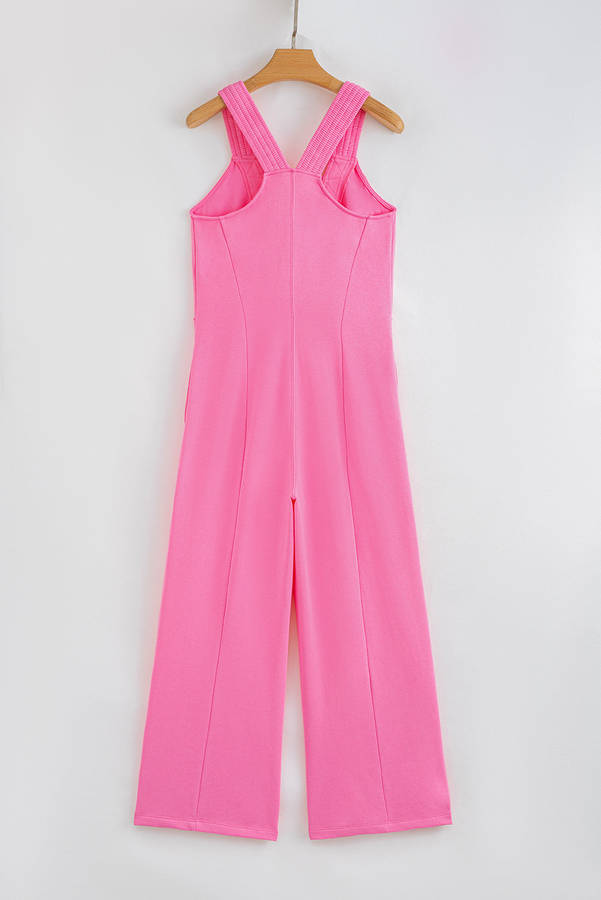 Bonbon Mineral Wash Raw Seam Patchwork Wide Leg Loose Jumpsuit