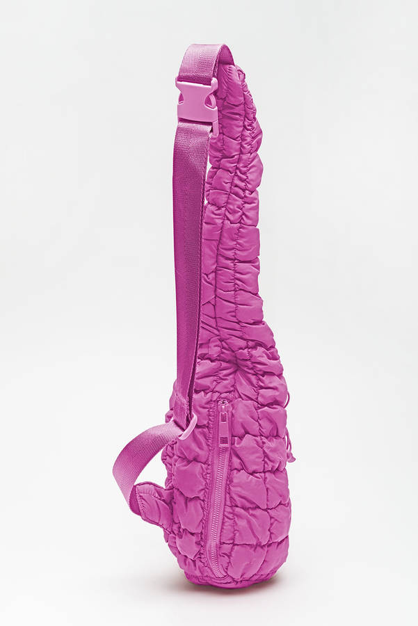 Bright Pink Marshmallow Quilted Drawstring Decor Sling Bag