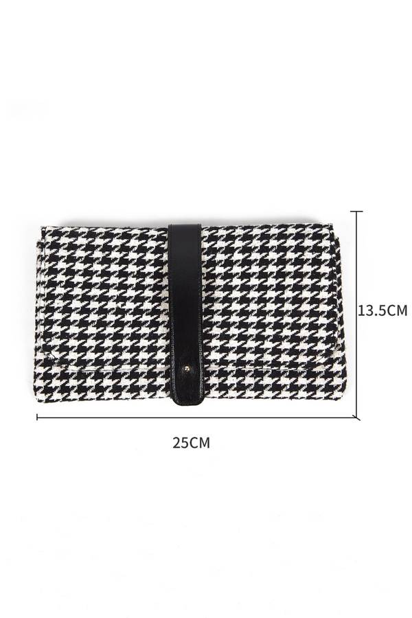 Black Houndstooth Print PU Leather Tab Patchwork Wallet Clutch Bag