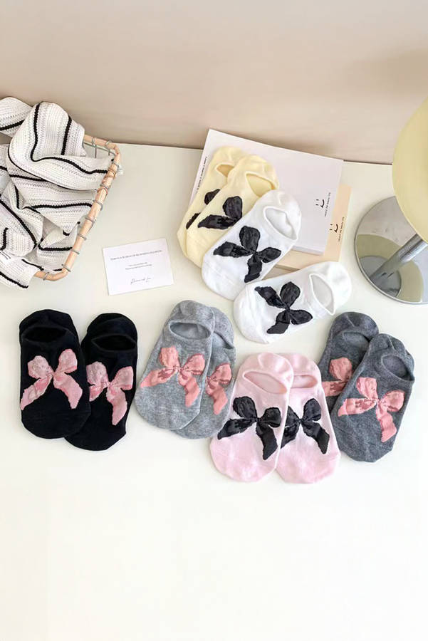 Pink Bow Knot Soft No Show Socks