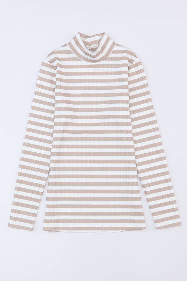 Striped Print Textured Knit Long Sleeve Tee