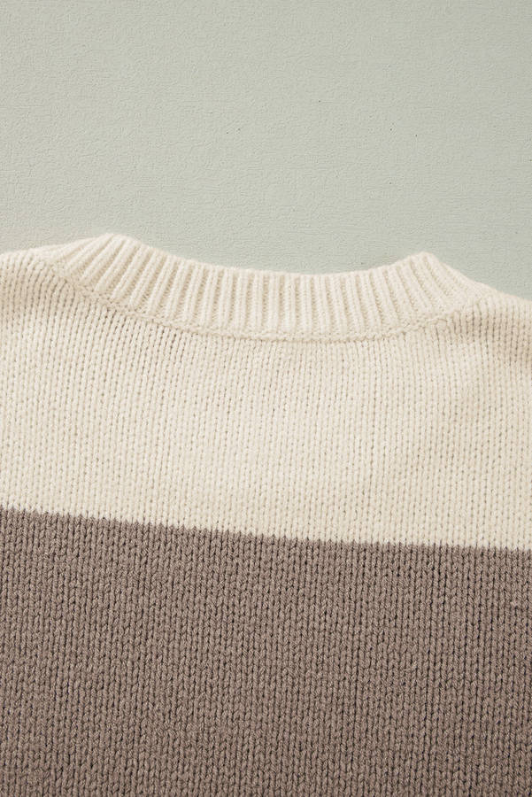 Simply Taupe Colorblock Loose Pullover Sweater