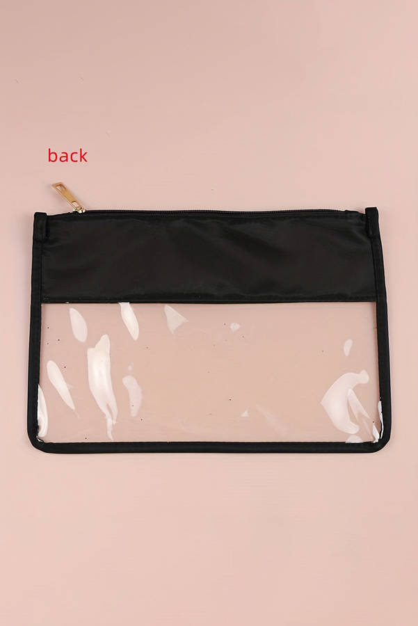 Black TEACH Glitter Chenille Clear PVC Makeup Bag