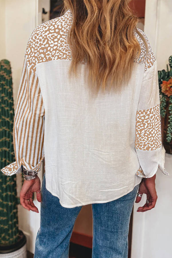 Khaki Leopard Striped Western Casual Shirt