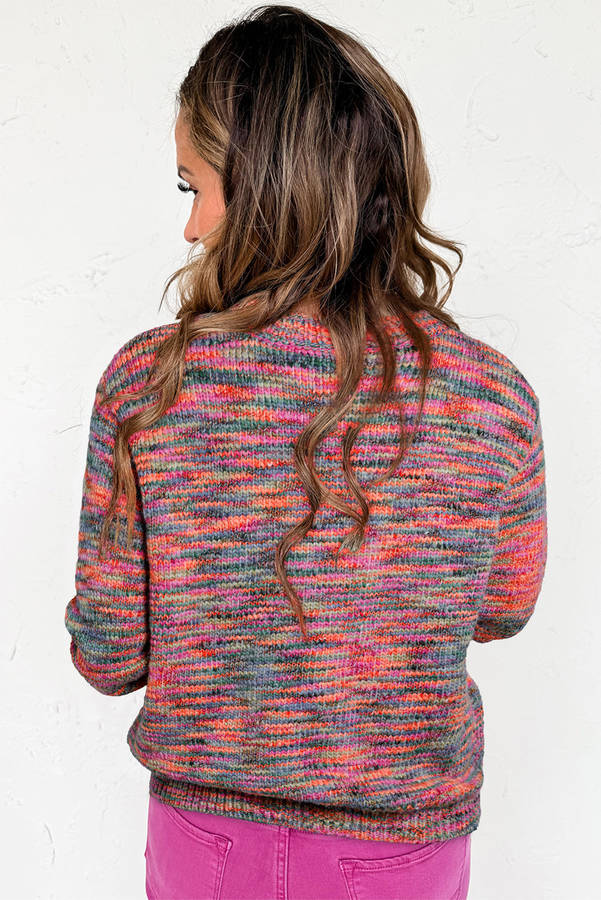 Purple Space Dye Yarn Crew Neck Sweater