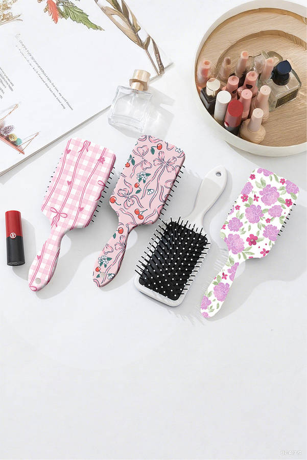 White Peony Flower Print Large Paddle Air Cushion Comb