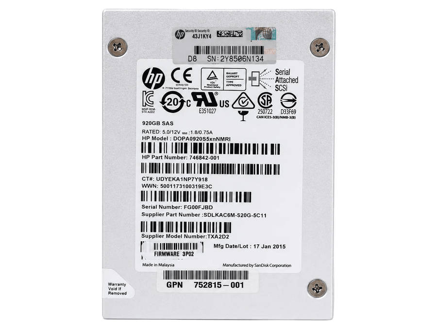 HP DOPA0920S5xnNMRI 2.5 Inch 920GB SAS Enterprise Solid State Drive  Refurb