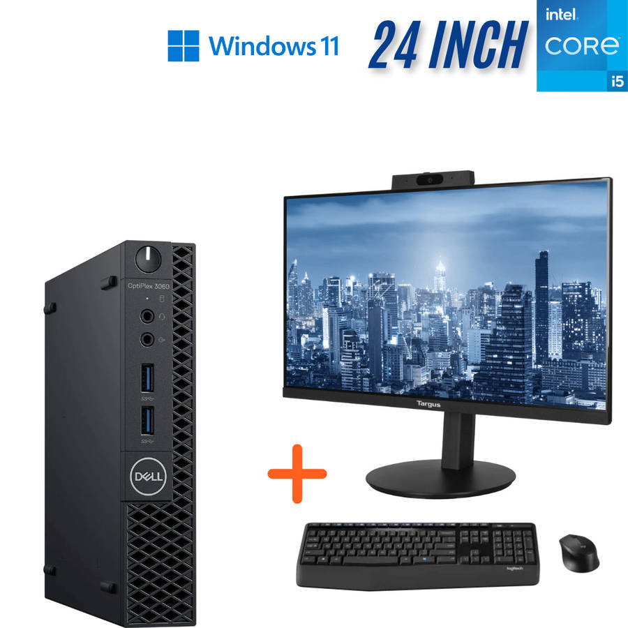 Dell Optiplex 3060 Micro Business Computer Set with 24 Inch + Wireless Keyboard and Mouse - I5 84...