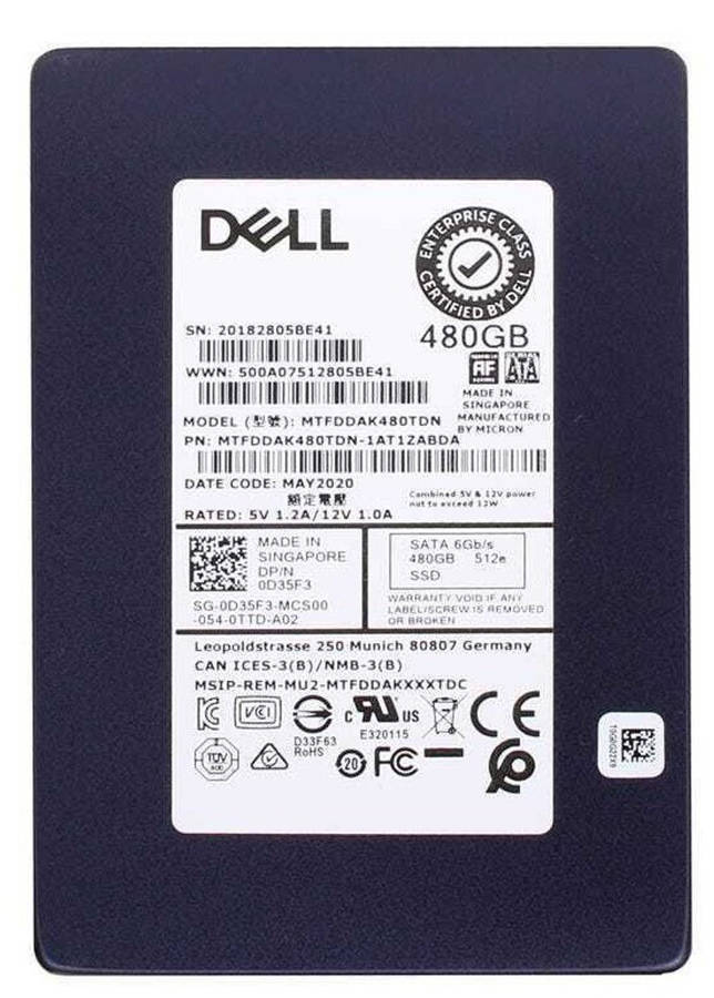 Dell MTFDDAK480TDN 2.5 Inch 480GB 6Gb/s SATA Enterprise SSD  Refurb