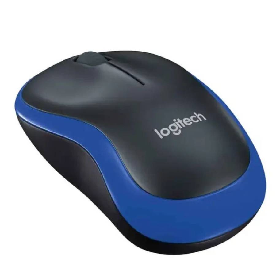 Logitech Wireless Mouse M185 (Black & Blue) Nano USB receiver 3 buttons optical tracking with whe...