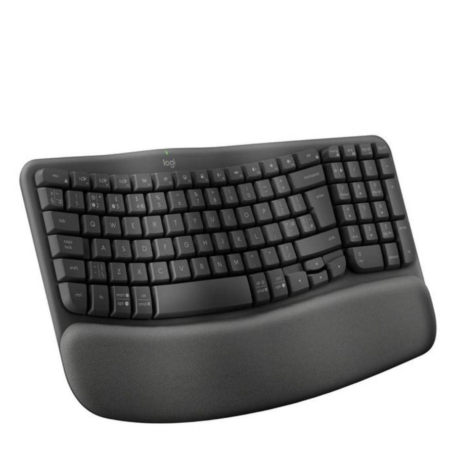 Logitech Wave Keys Wireless Ergonomic Keyboard for Business  Curved Design, Cushioned Palm Res...