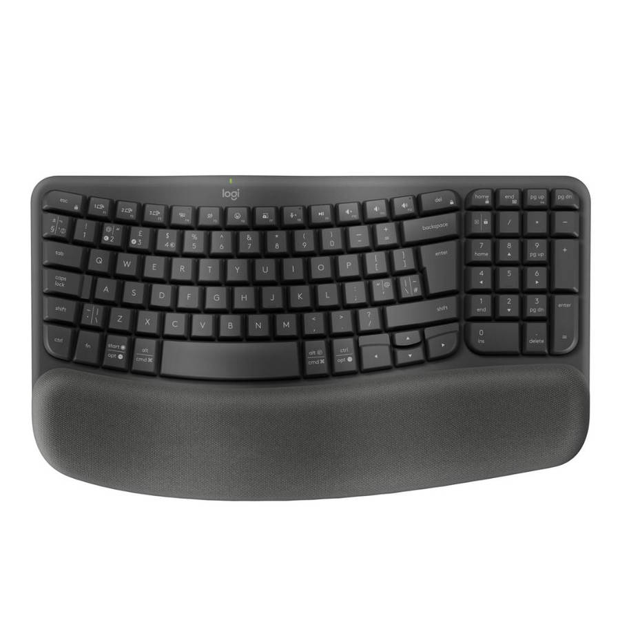 Logitech Wave Keys Wireless Ergonomic Keyboard for Business  Curved Design, Cushioned Palm Res...