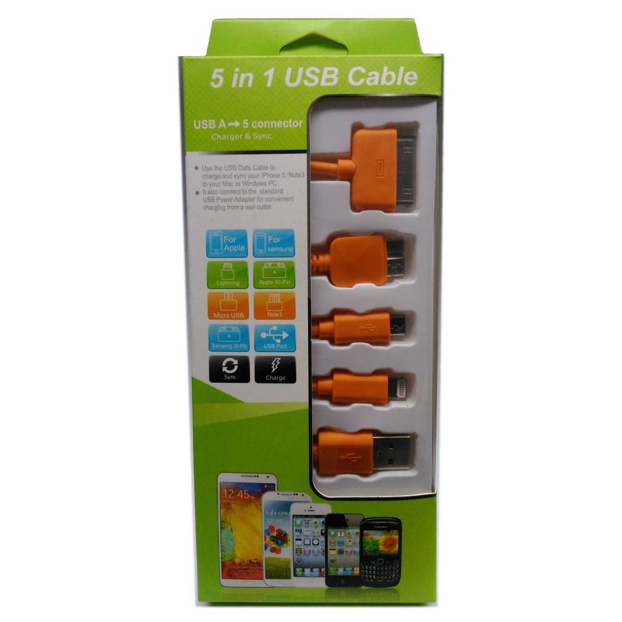 USB MOBILE DATA CABLE 5 IN 1 ORANGE